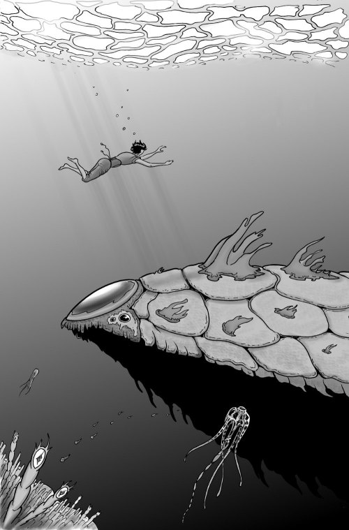 Rencontre aquatique, à paraître bientôt dans Nexuz3! Image en tons de gris