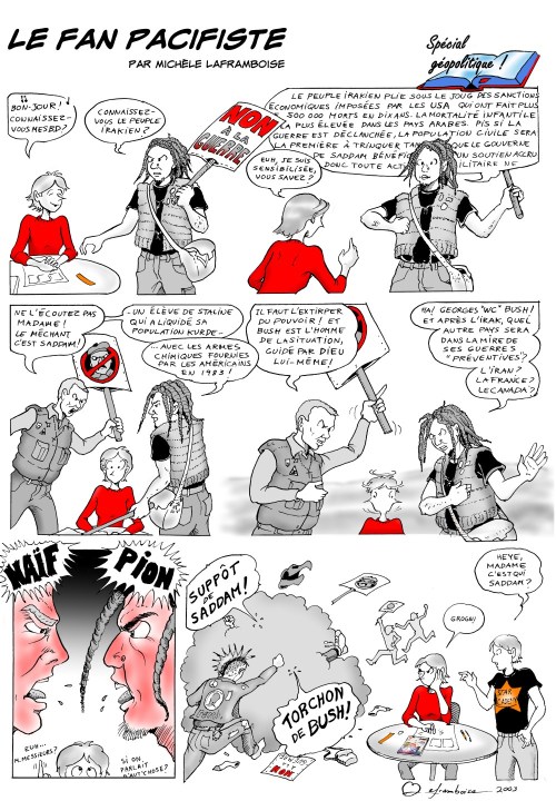 Quand un fan pacifiste et un qui ne l'est pas s'affrontent près de la table de dédicace,  ça fait des étincelles!