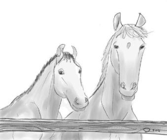 Deux chevaux dessinés de mémoire, Muskoka, nord Ontario