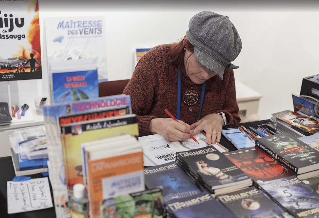 Michèle en dédicace de sa BD